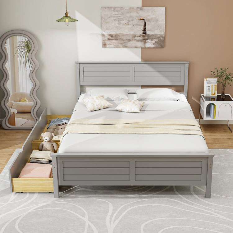 Full Size Grey Platform Bed Frame with 2 Storage Drawers (Online Exclusive)