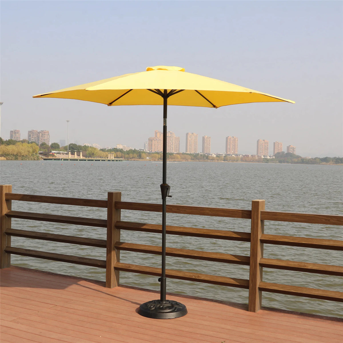8.8 Feet Outdoor Aluminum Patio Umbrella Market (Online Exclusive) Umbrella With 33 Pounds Round Resin Umbrella Base in Yellow