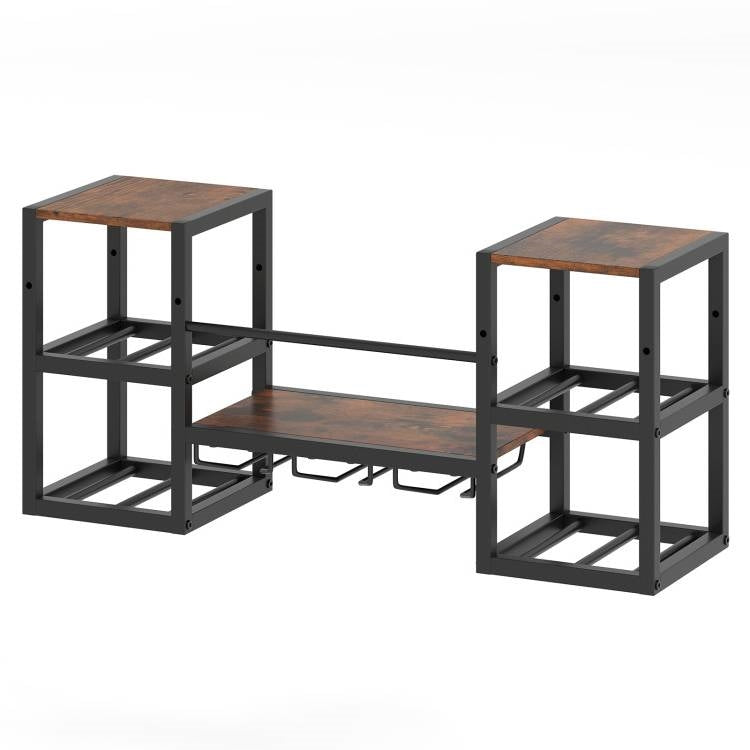 Industrial Wood Metal Wall Mounted Wine Rack Shelf with Glass Holders (Online Exclusive)