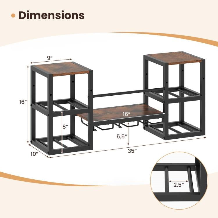 Industrial Wood Metal Wall Mounted Wine Rack Shelf with Glass Holders (Online Exclusive)