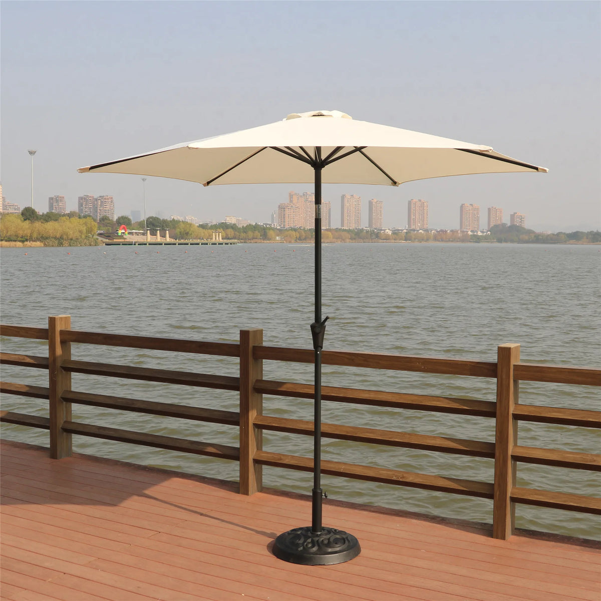 (Online Exclusive) Beige 8.8 Feet Outdoor Aluminum Patio Umbrella Waterproof and Foldable for Courtyard Furniture