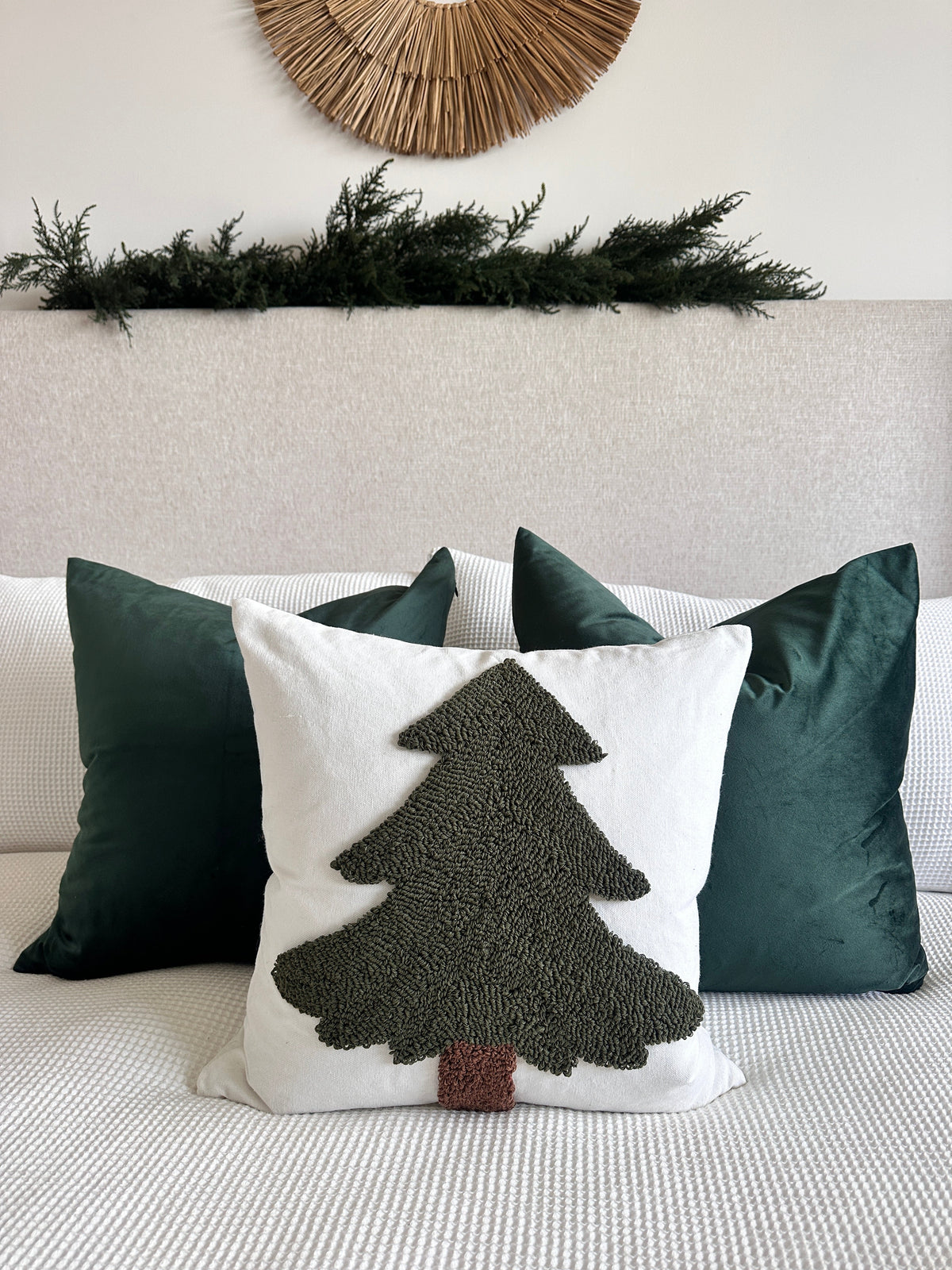 Forest Green Tufted Christmas Tree Pillow Cover (Online Exclusive)