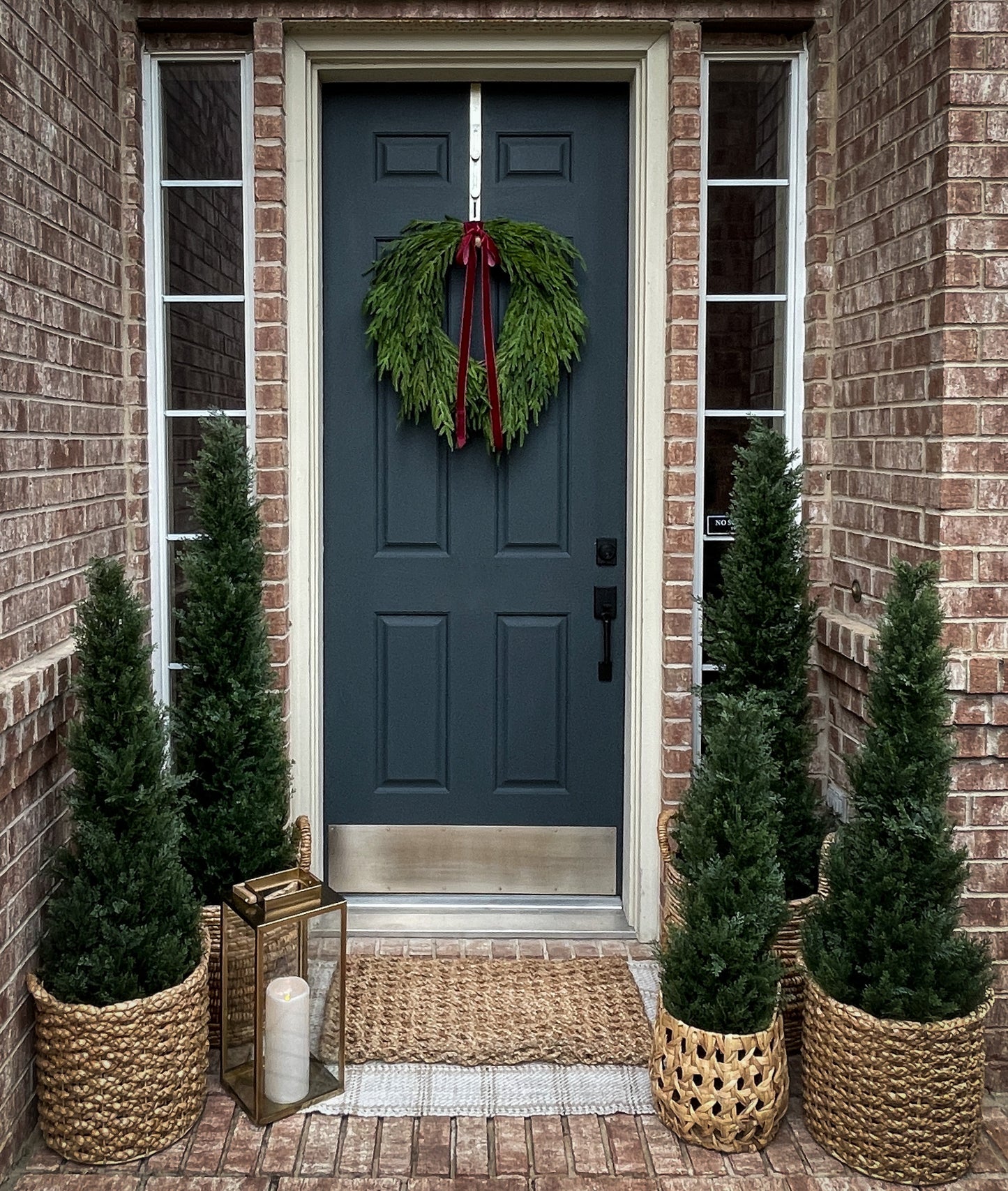 Faux Norfolk Pine Wreath with Red Velvet Bow (Online Exclusive)