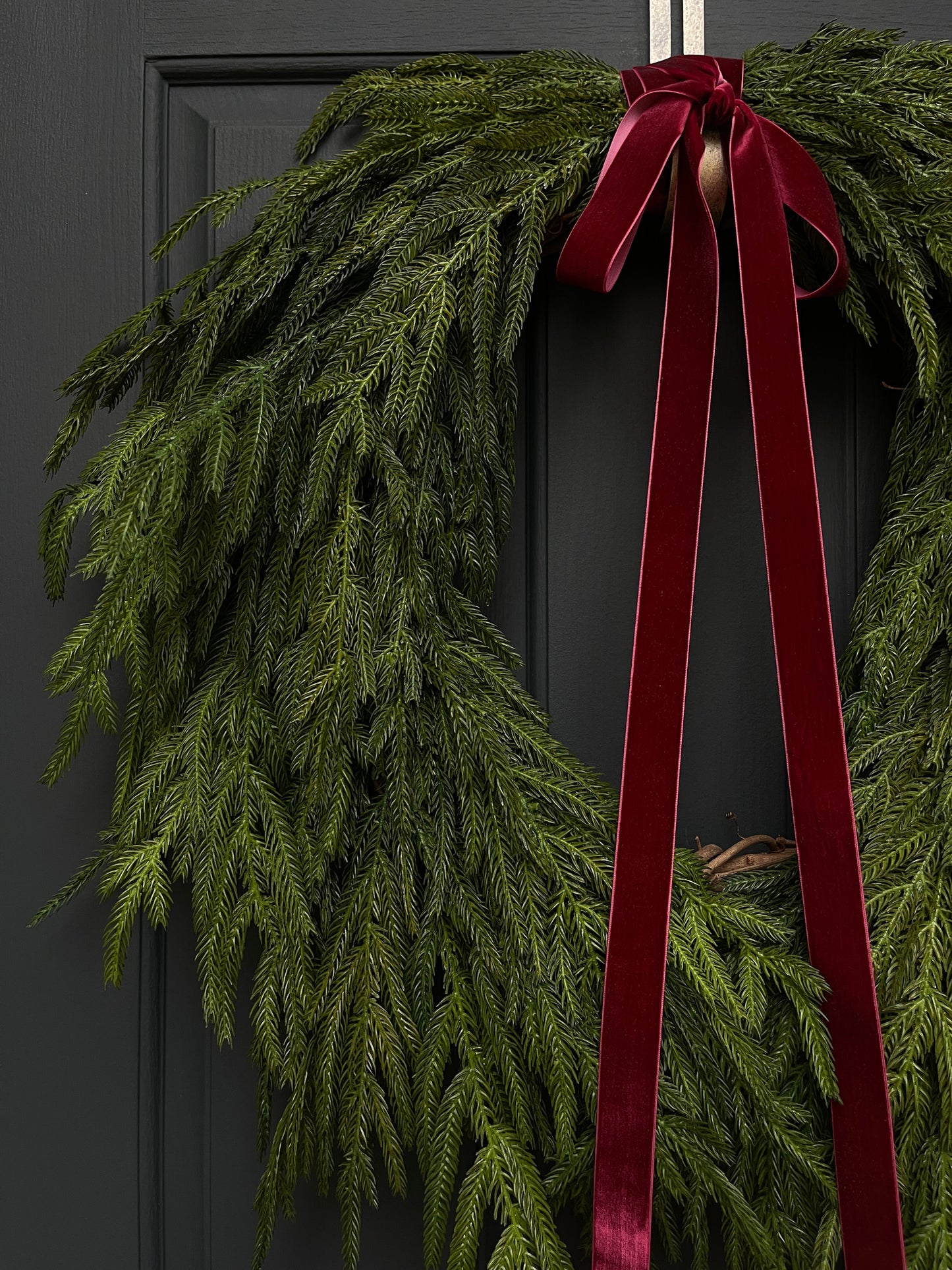 Faux Norfolk Pine Wreath with Red Velvet Bow (Online Exclusive)