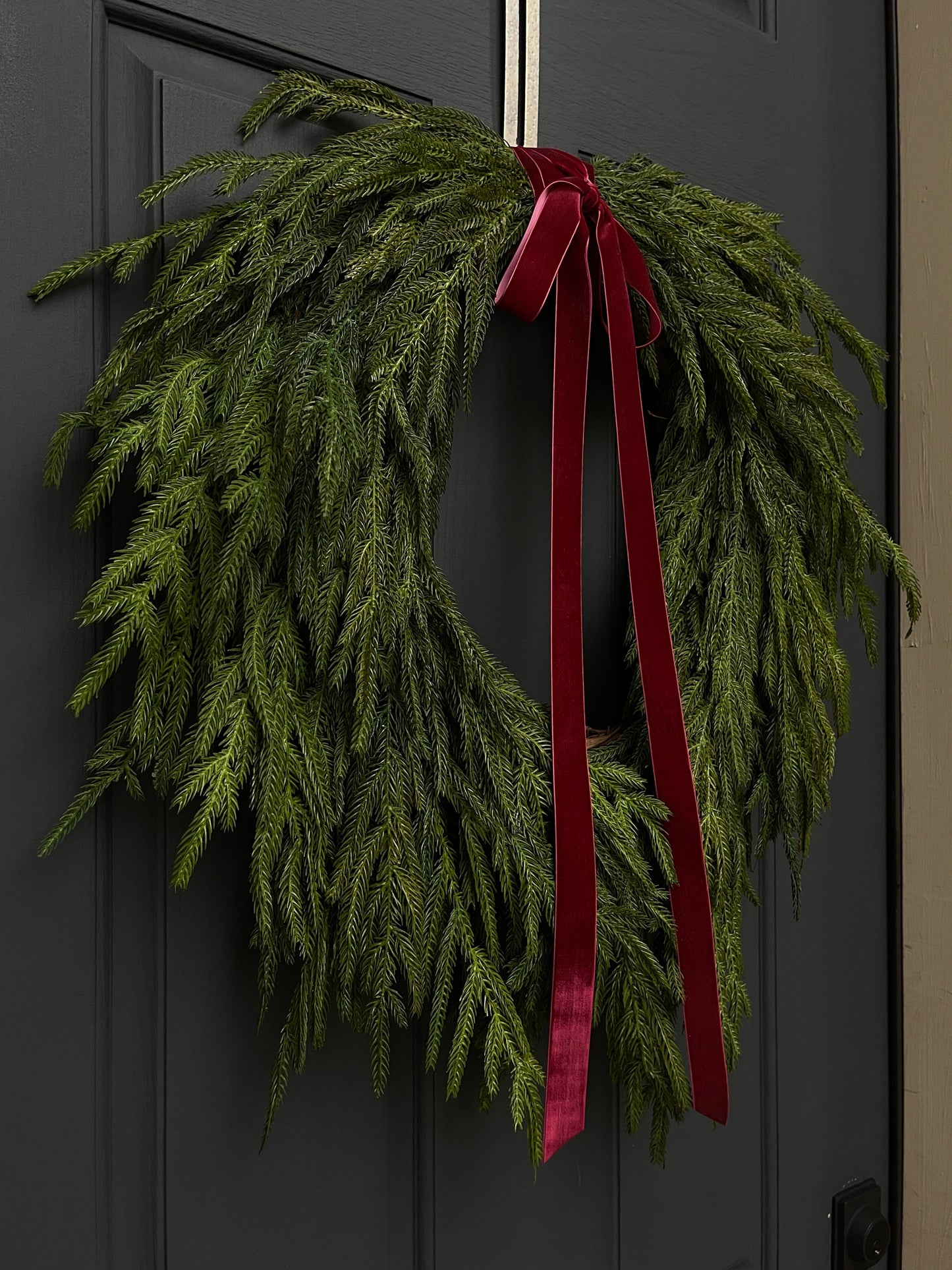 Faux Norfolk Pine Wreath with Red Velvet Bow (Online Exclusive)