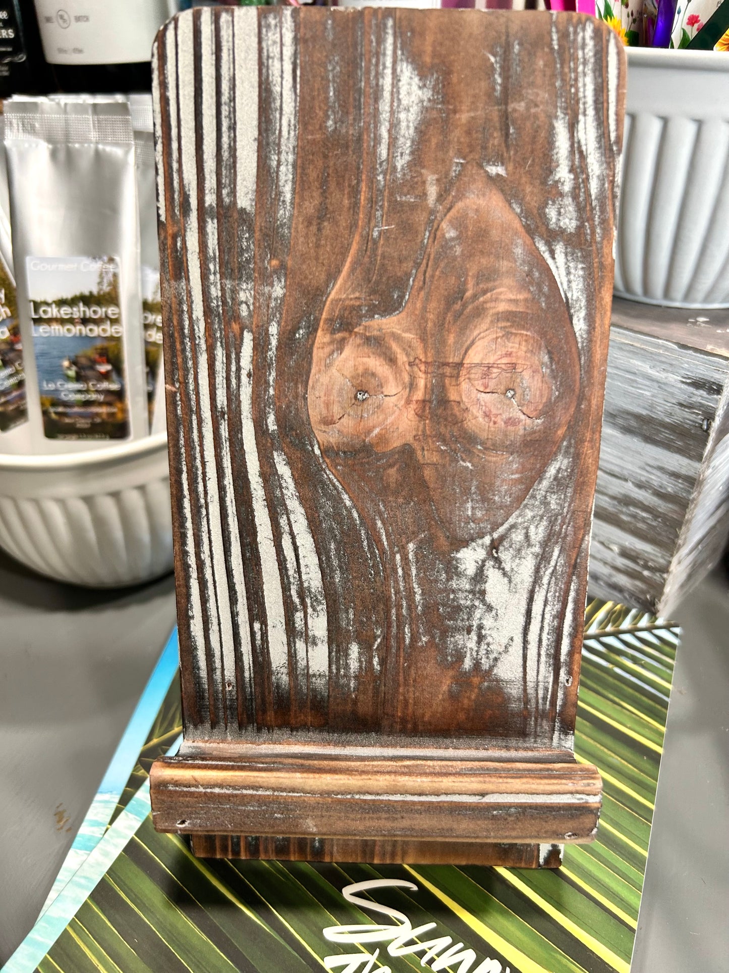 Torched Wood Cell Phone/Book Stand -