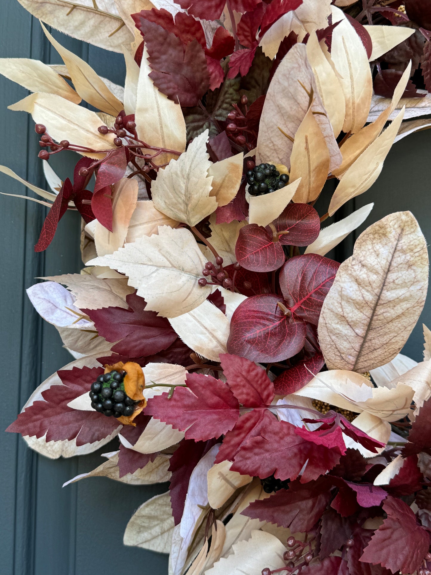 Burgundy & Cream Fall Wreath with Berries (Online Exclusive)