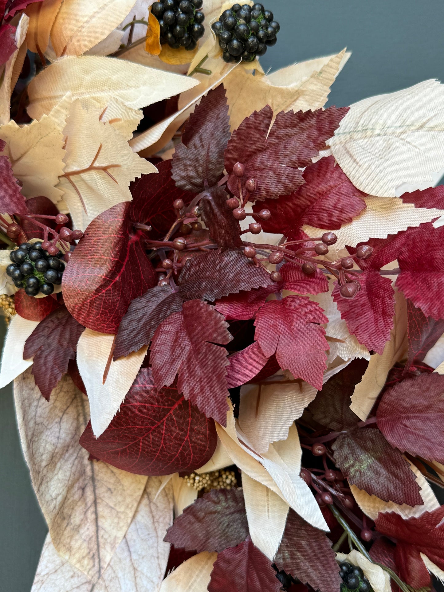 Burgundy & Cream Fall Wreath with Berries (Online Exclusive)