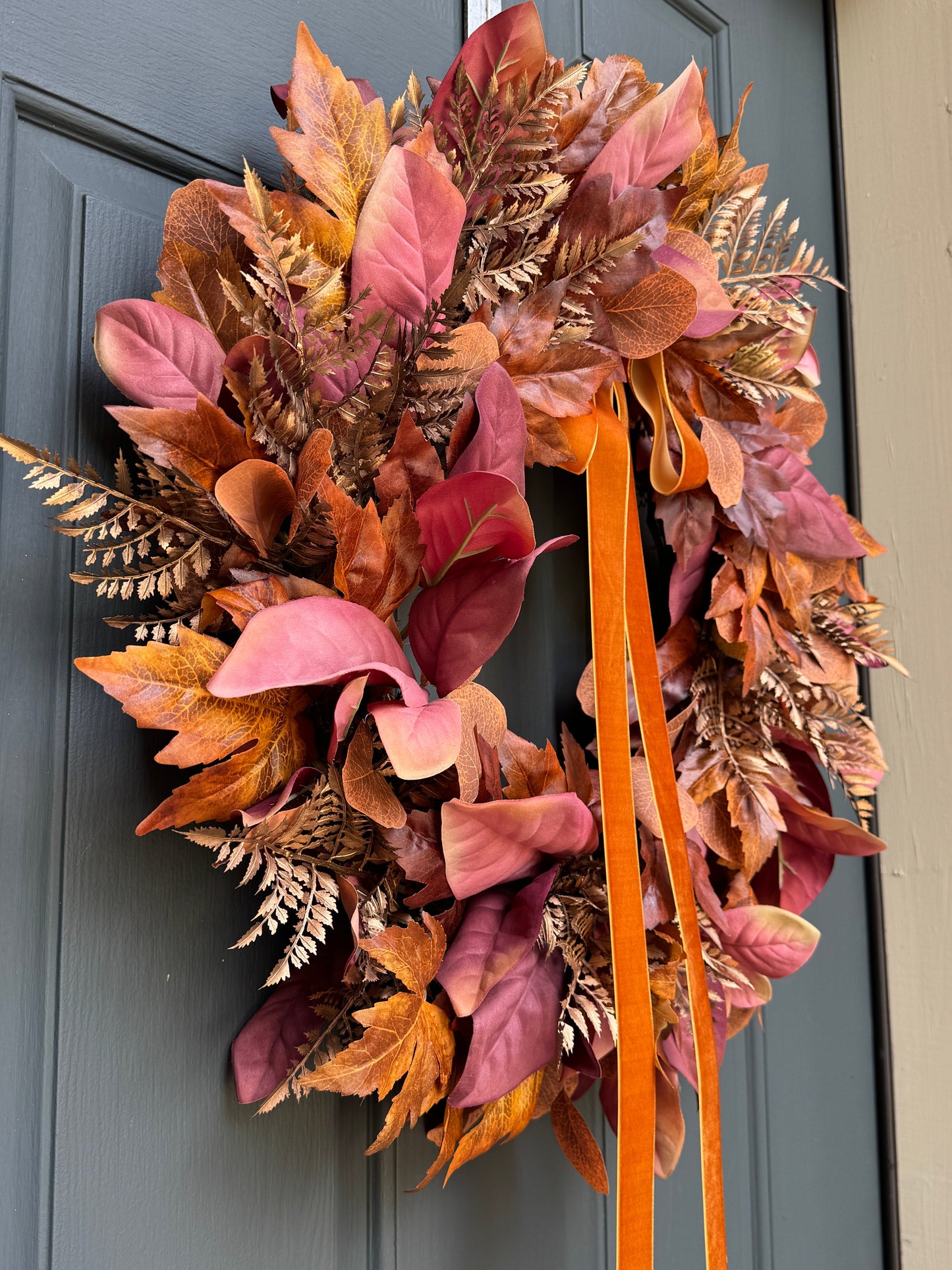Rust and Copper Fall Wreath with Velvet Bow (Online Exclusive)