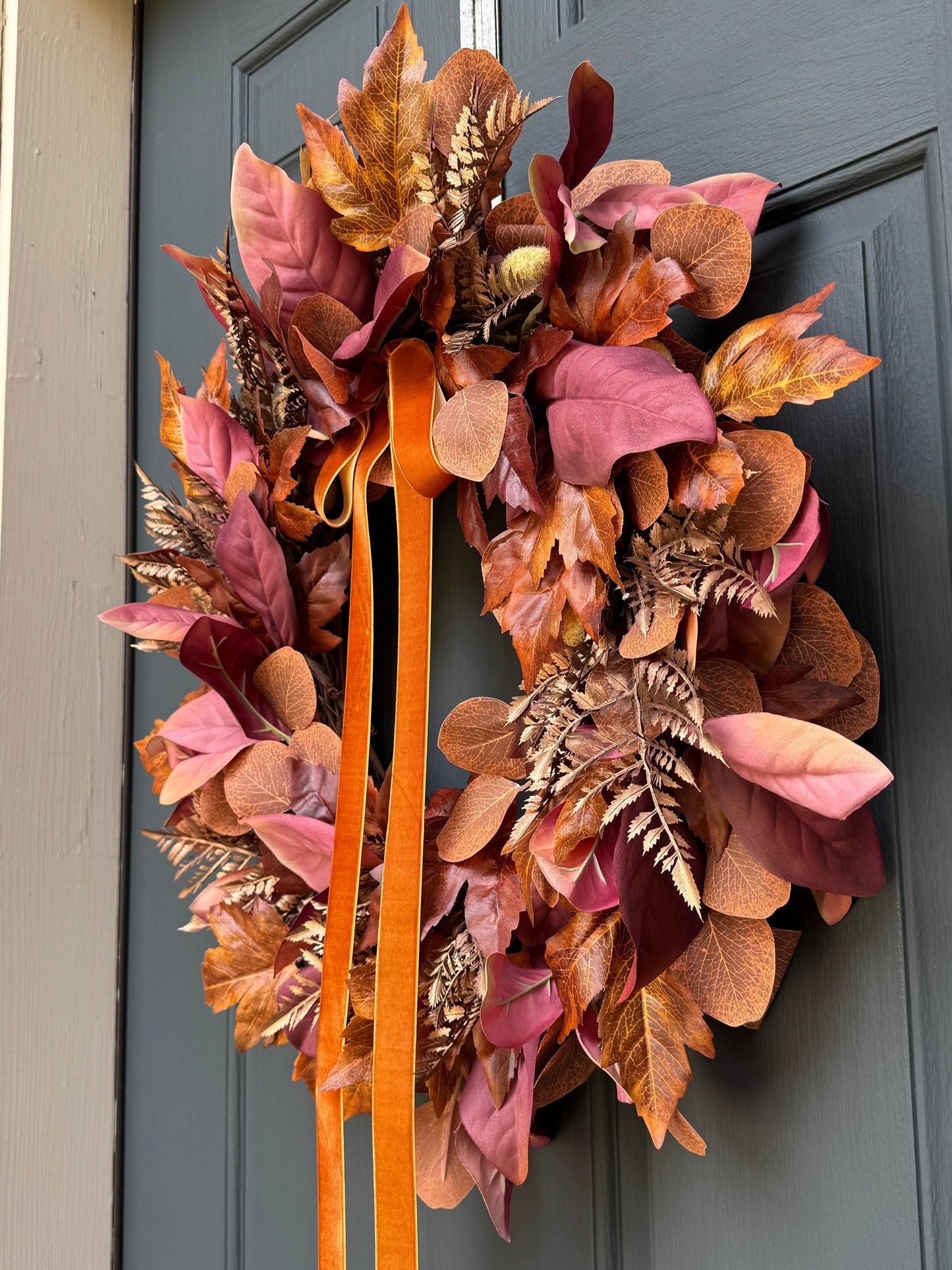 Rust and Copper Fall Wreath with Velvet Bow (Online Exclusive)