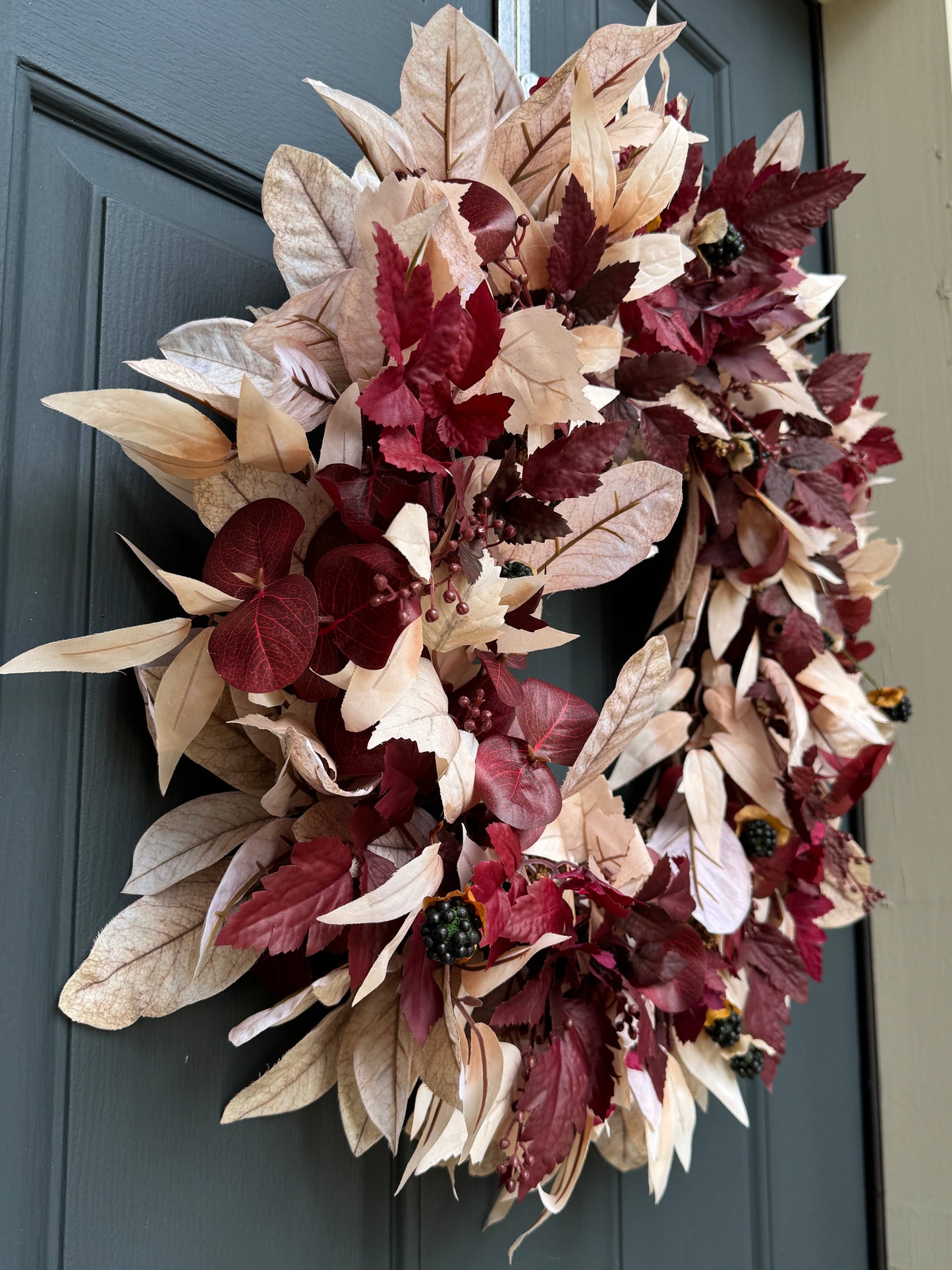 Burgundy & Cream Fall Wreath with Berries (Online Exclusive)