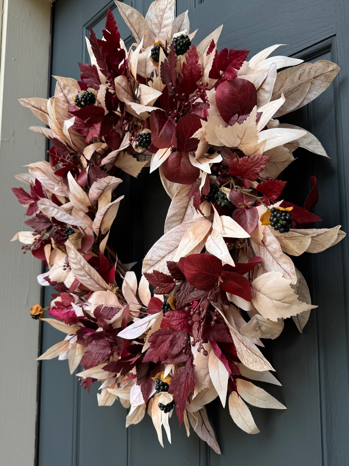 Burgundy & Cream Fall Wreath with Berries (Online Exclusive)