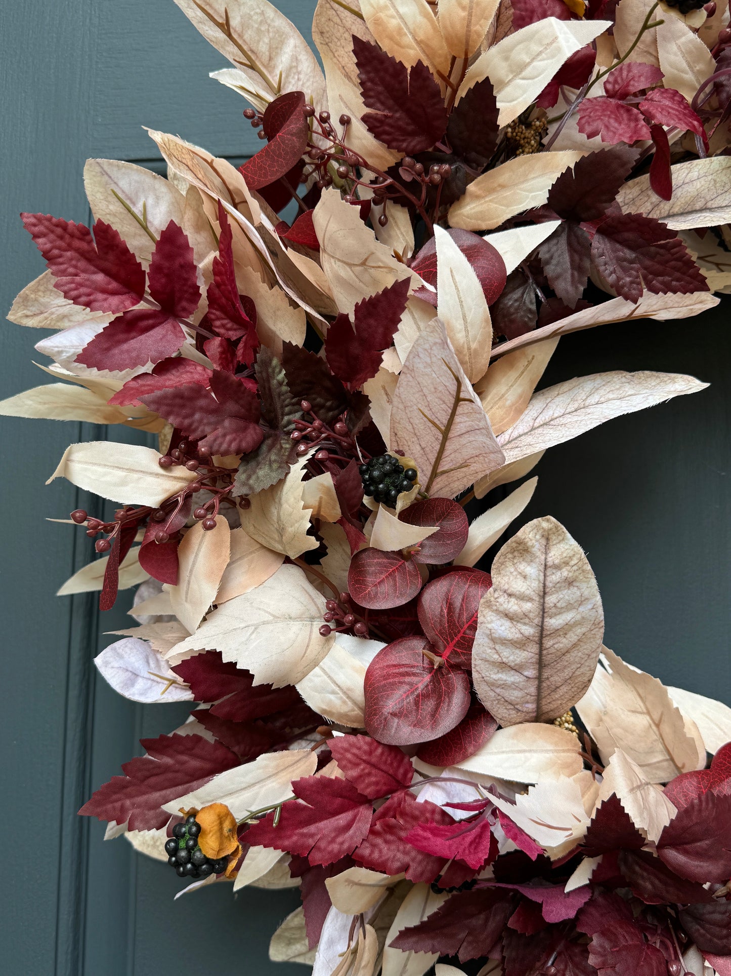 Burgundy & Cream Fall Wreath with Berries (Online Exclusive)