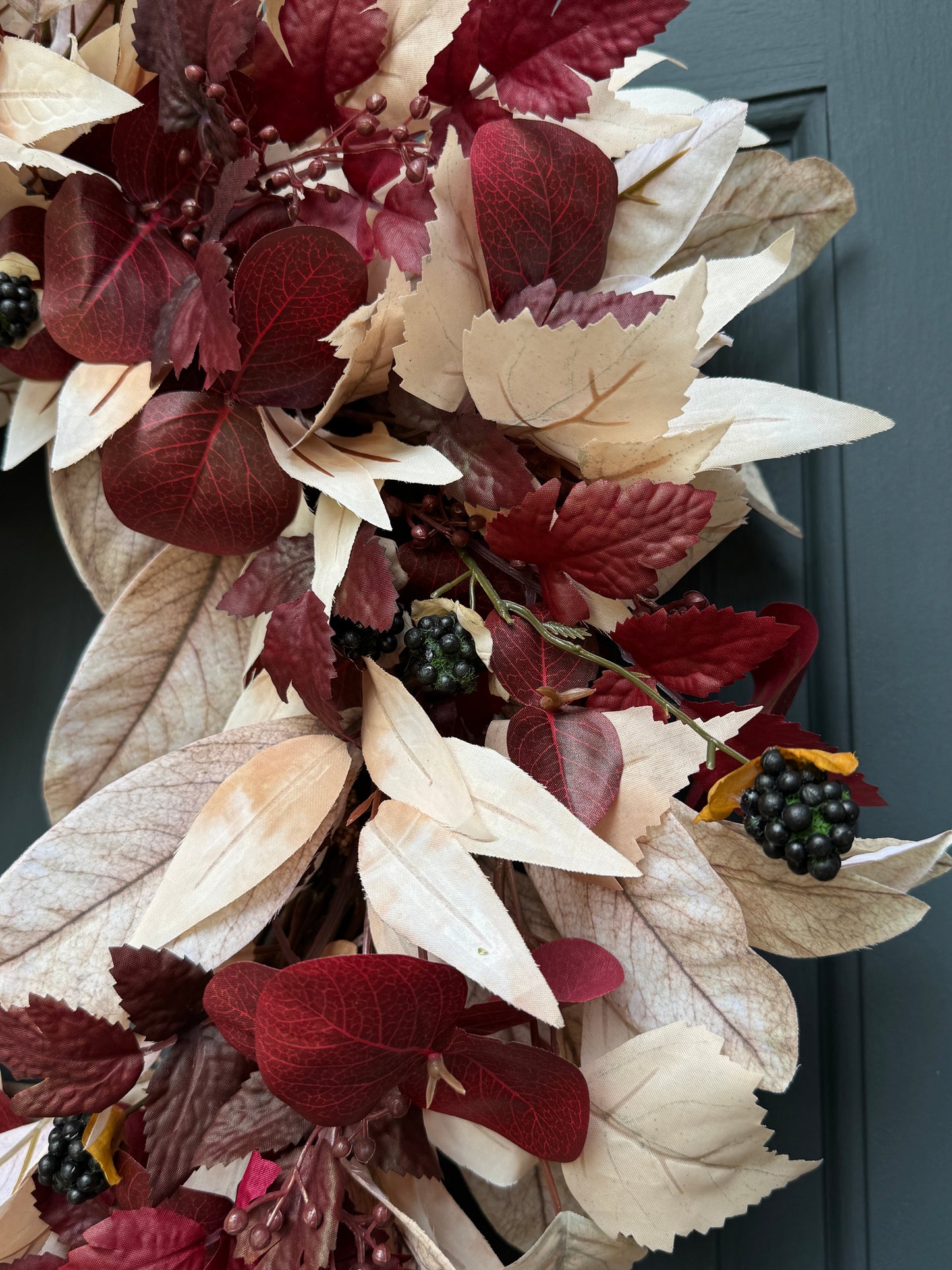 Burgundy & Cream Fall Wreath with Berries (Online Exclusive)
