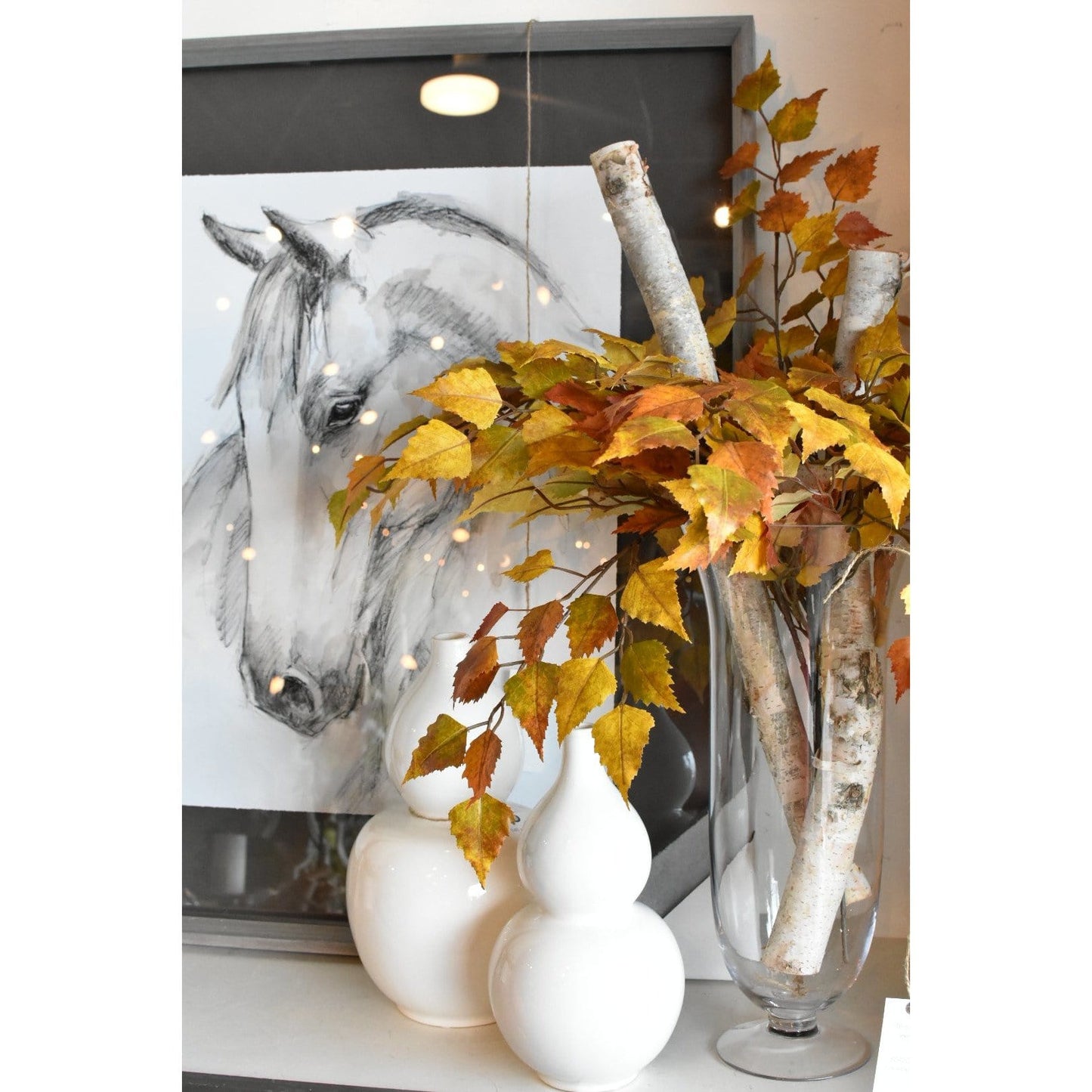 26" Faux Birch Leaf Stem Orange / Mustard / Yellow (Online exclusive)