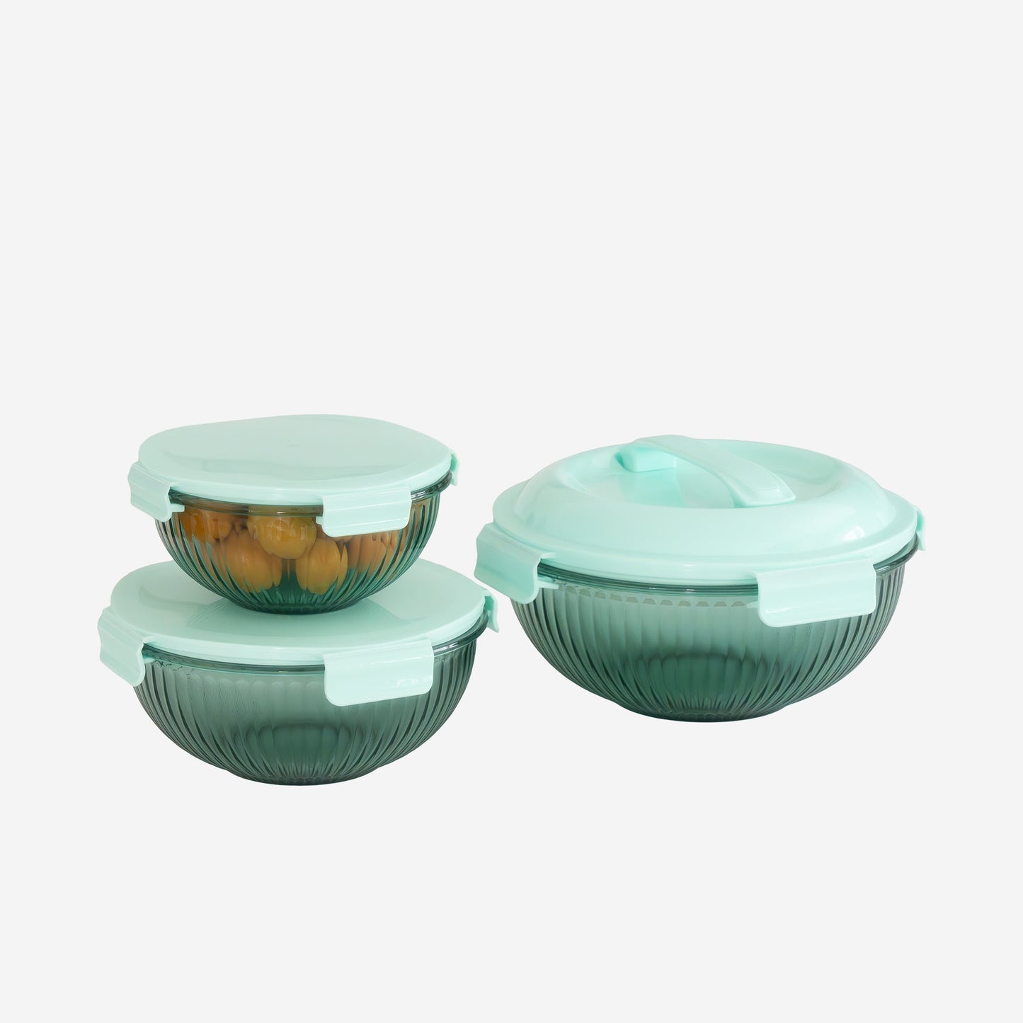 Borosilicate Glass Mixing Bowl Set- Diamond Blue (W/ Handle) (Online Exclusive)