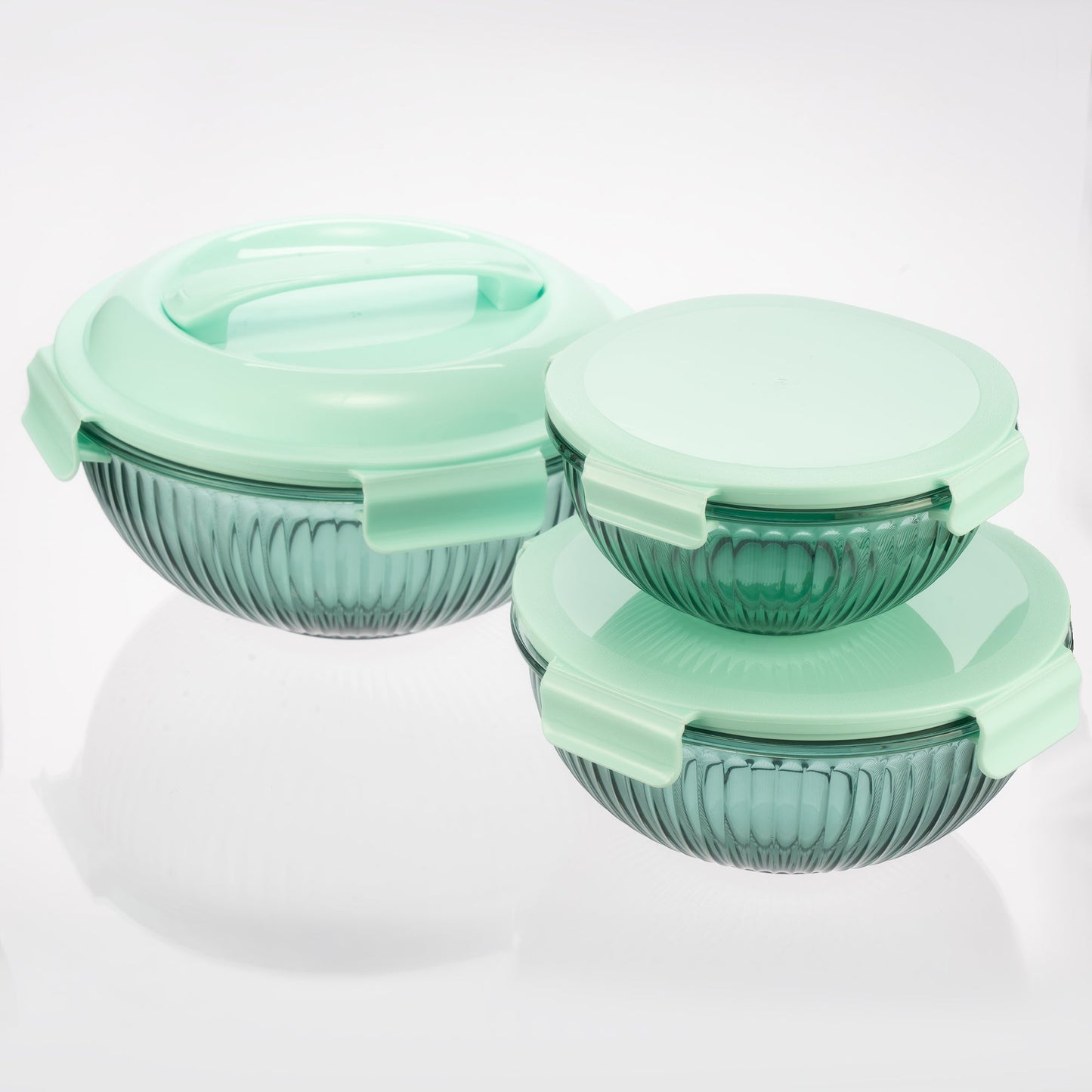 Borosilicate Glass Mixing Bowl Set- Diamond Blue (W/ Handle) (Online Exclusive)