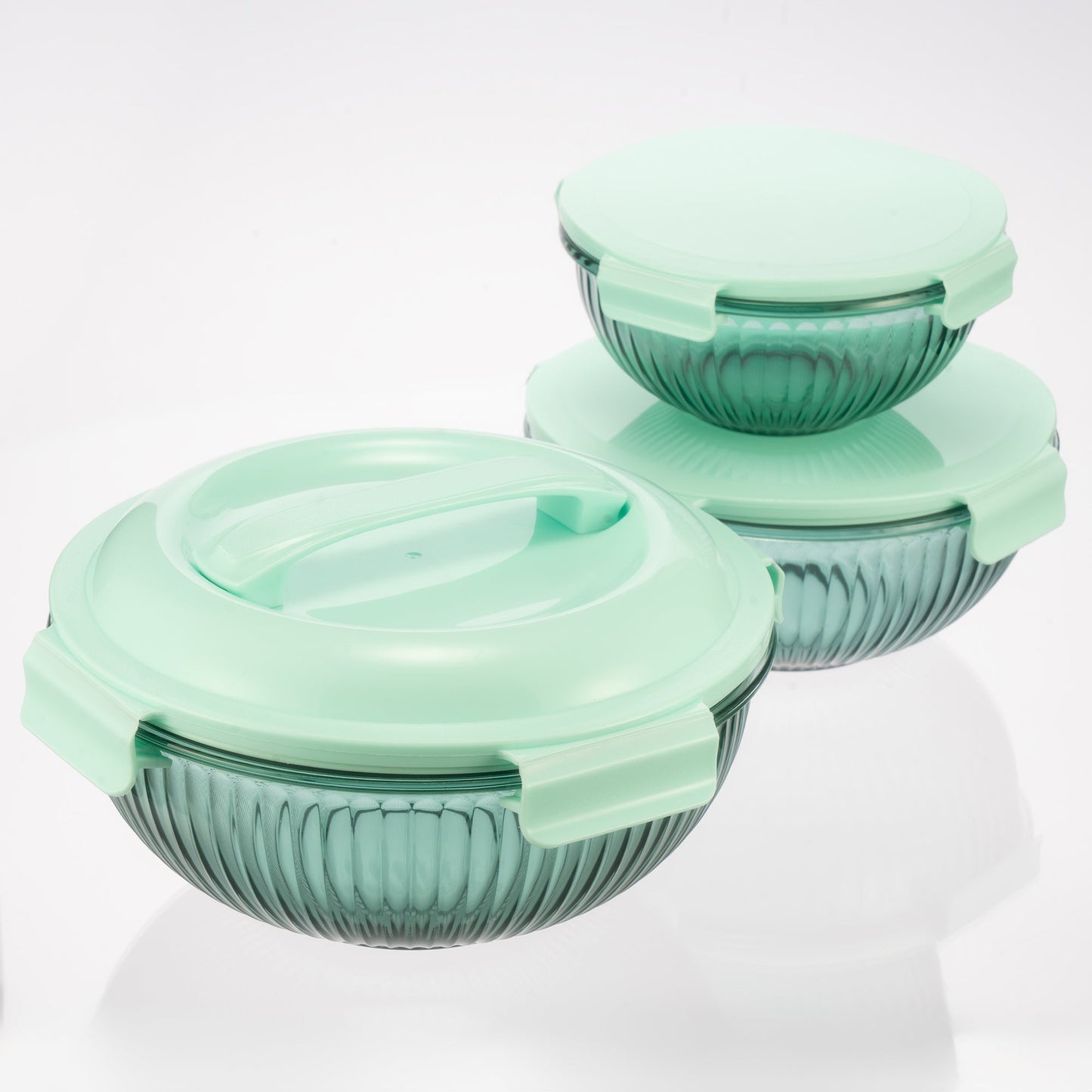 Borosilicate Glass Mixing Bowl Set- Diamond Blue (W/ Handle) (Online Exclusive)