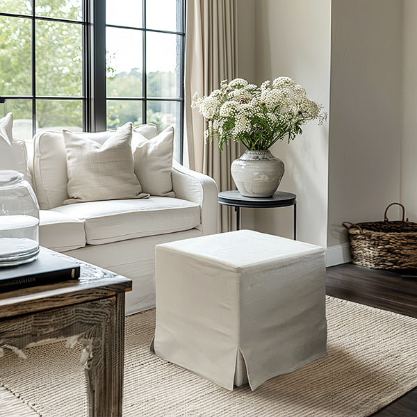 Deluxe Slipcover Upholstered Ottoman (Online Exclusive)