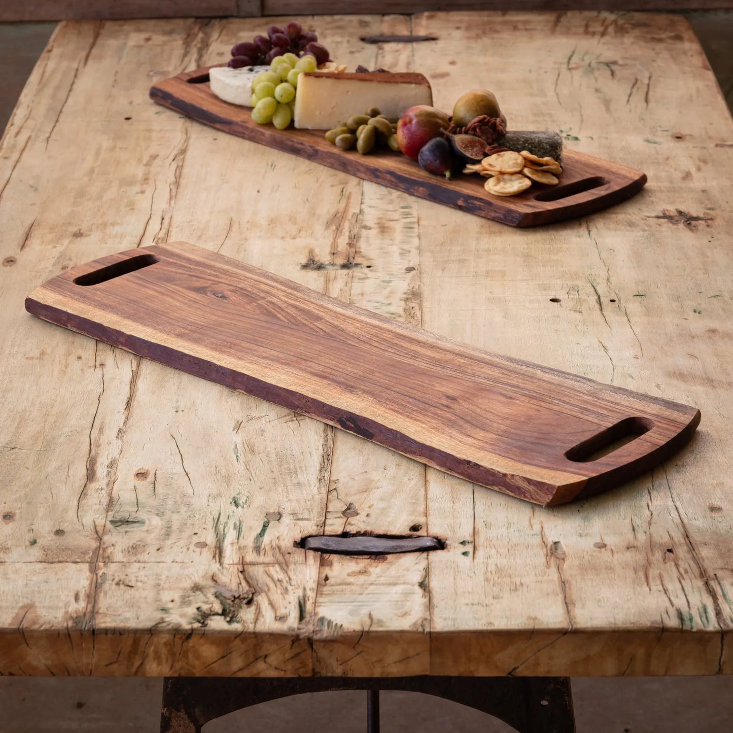 WOODEN LIVE EDGE SERVING BOARD WITH HANDLES