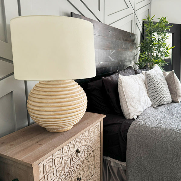 Weathered Cream Round Table Lamp (Online Exclusive)