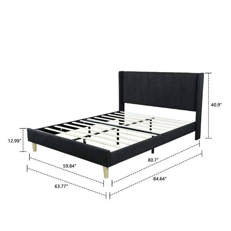 Queen size Mid-Century Black Linen Platform Bed Frame with Upholstered Headboard (Online Exclusive)