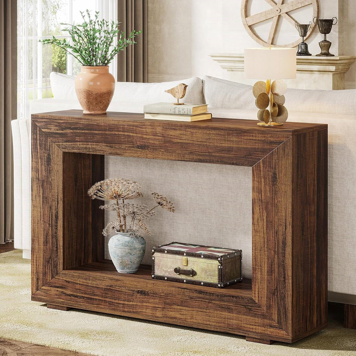 Modern Farmhouse 47-inch Long Entryway Console Table in Rustic Brown Wood Finish (Online Exclusive)