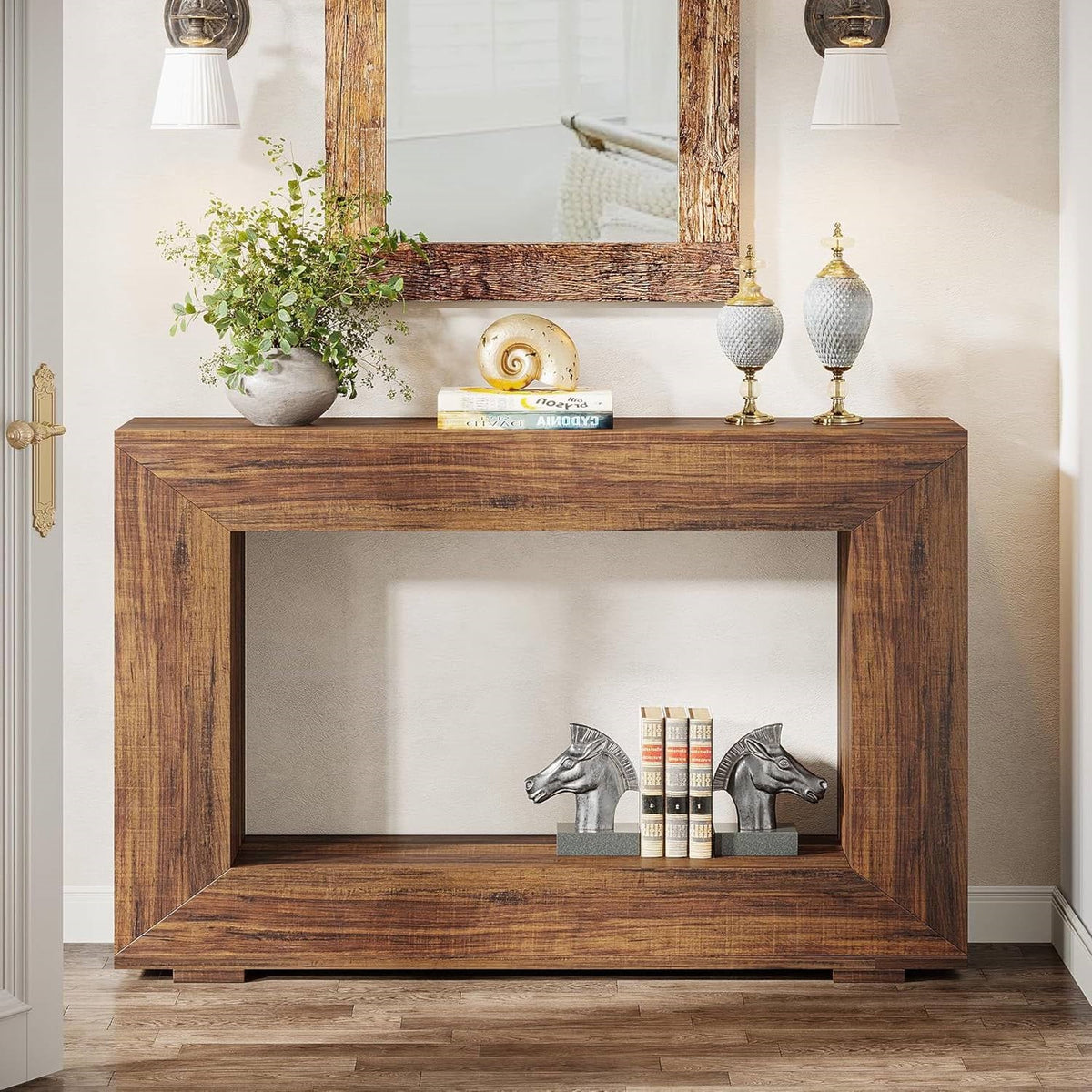 Modern Farmhouse 47-inch Long Entryway Console Table in Rustic Brown Wood Finish (Online Exclusive)