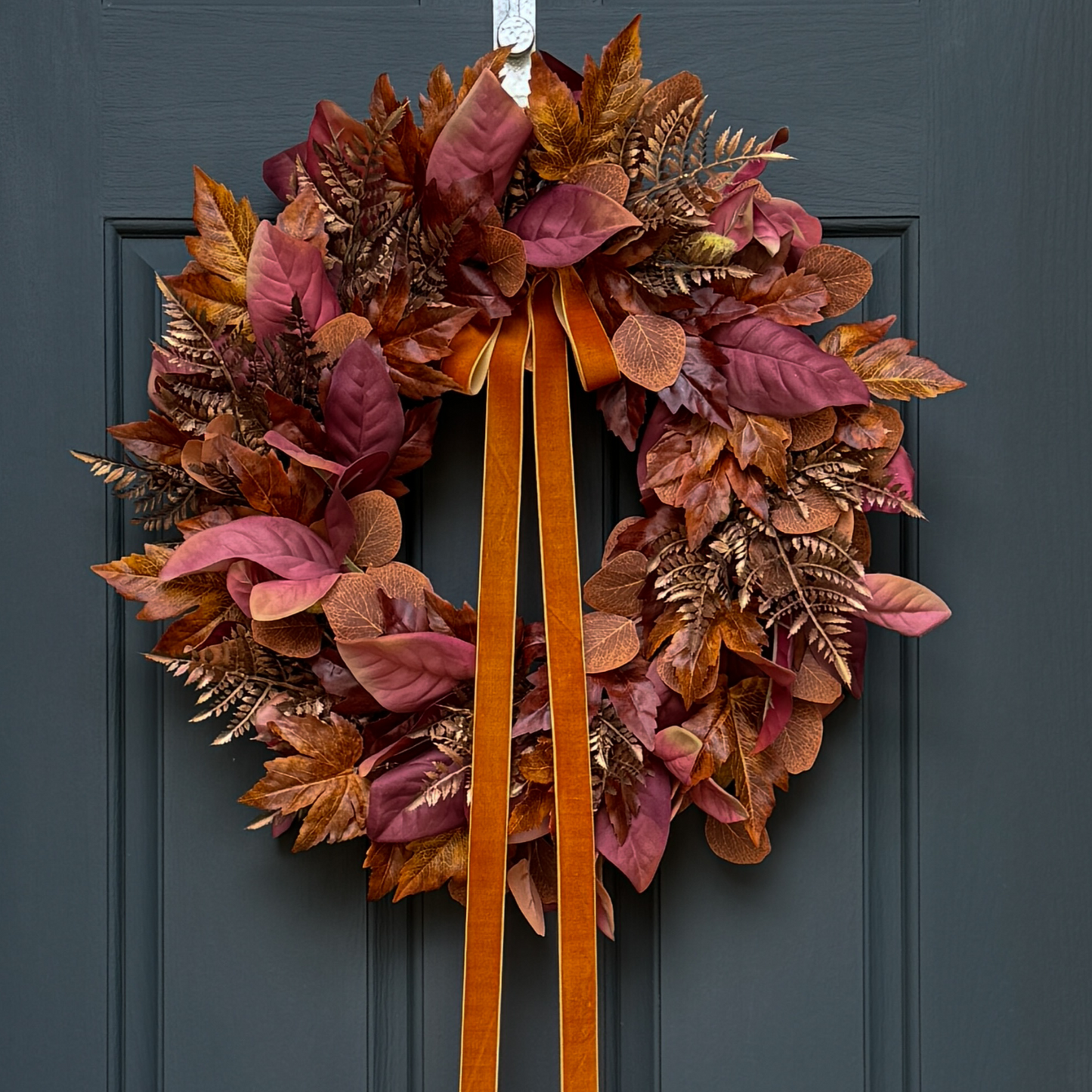 Rust and Copper Fall Wreath with Velvet Bow (Online Exclusive)