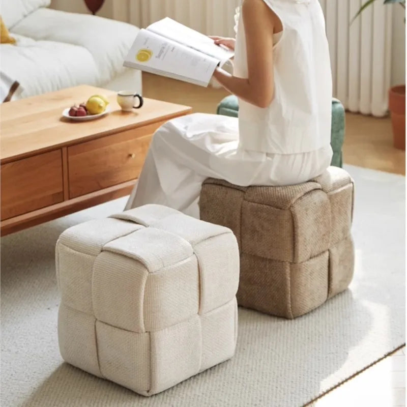 MOMO Chenille Mesh Red Woven Bench (Online Exclusive) Short Stool Shoe Changing Stool Living Room Sofa Stool Household Small Stools