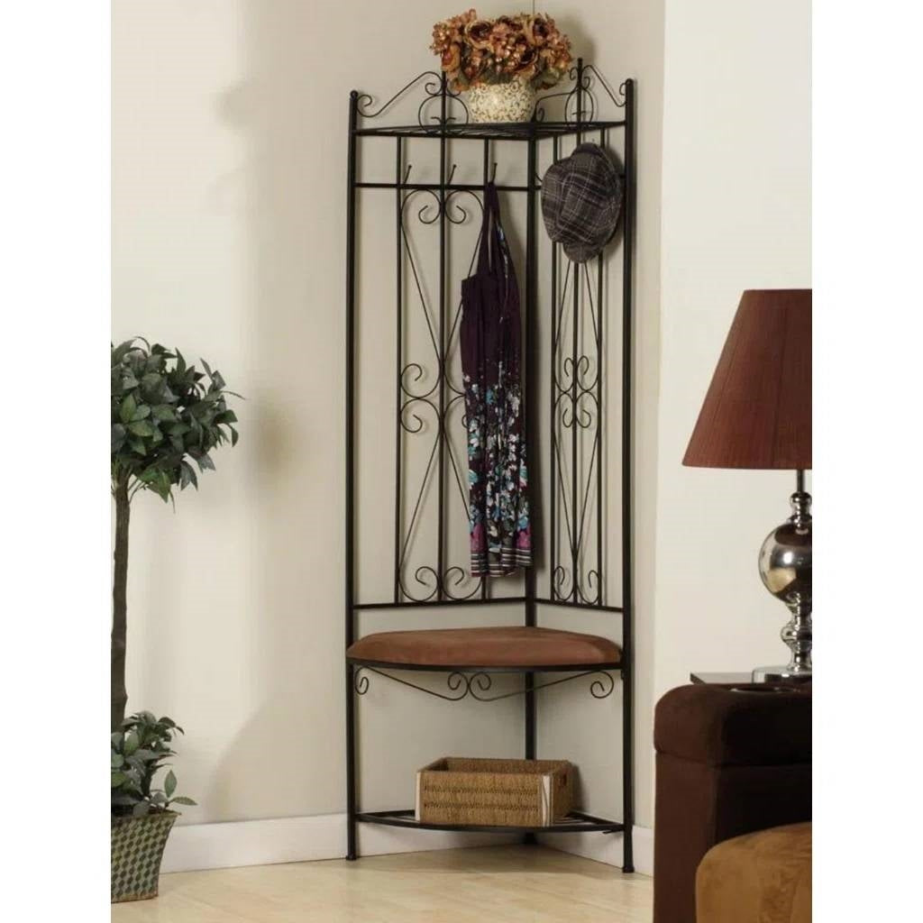 Black Metal Scrolling Corner Hall Tree Coat Rack Storage Bench (Online Exclusive)