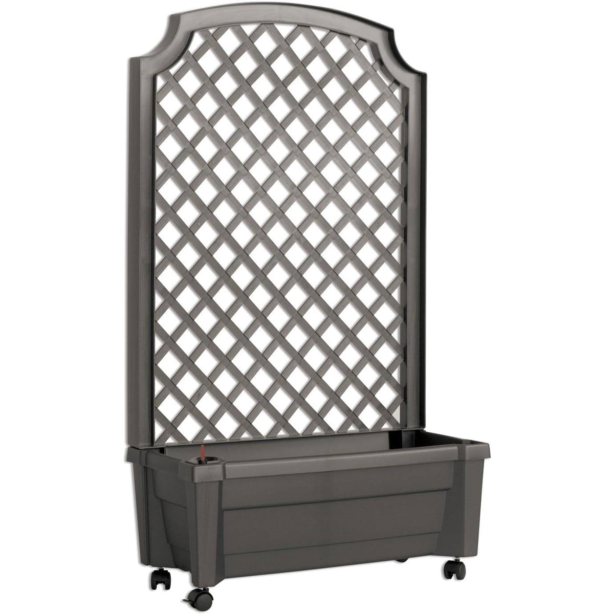 Outdoor Self-Watering Garden Planter with Trellis and Wheels in Grey Plastic (Online Exclusive)