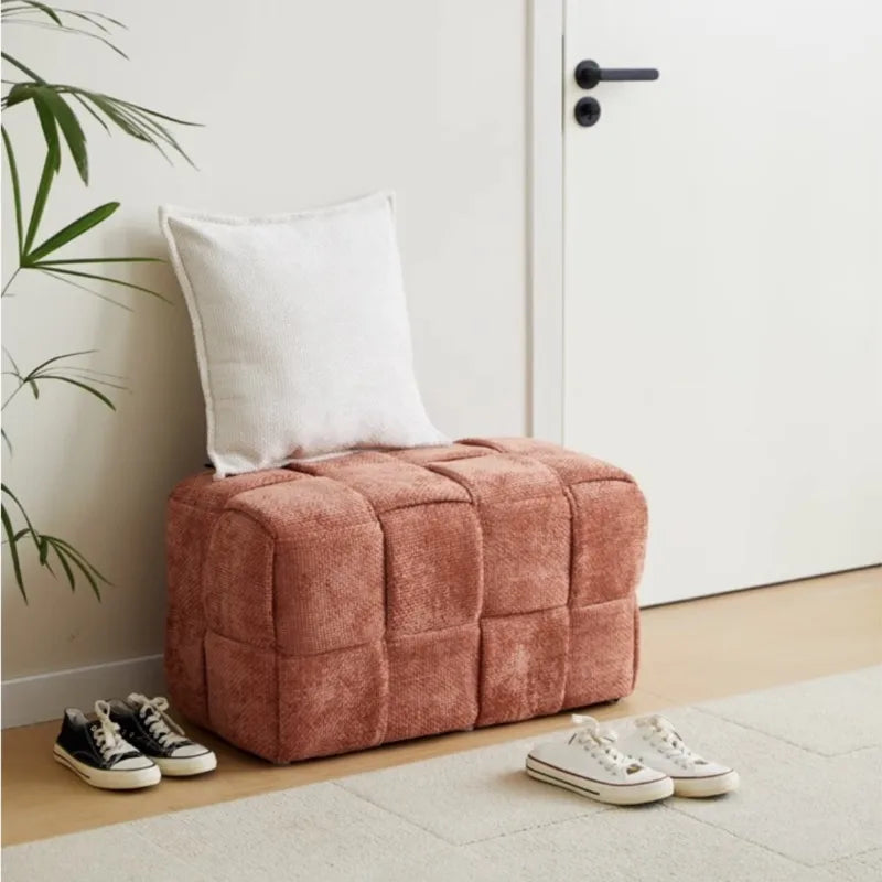 MOMO Chenille Mesh Red Woven Bench (Online Exclusive) Short Stool Shoe Changing Stool Living Room Sofa Stool Household Small Stools