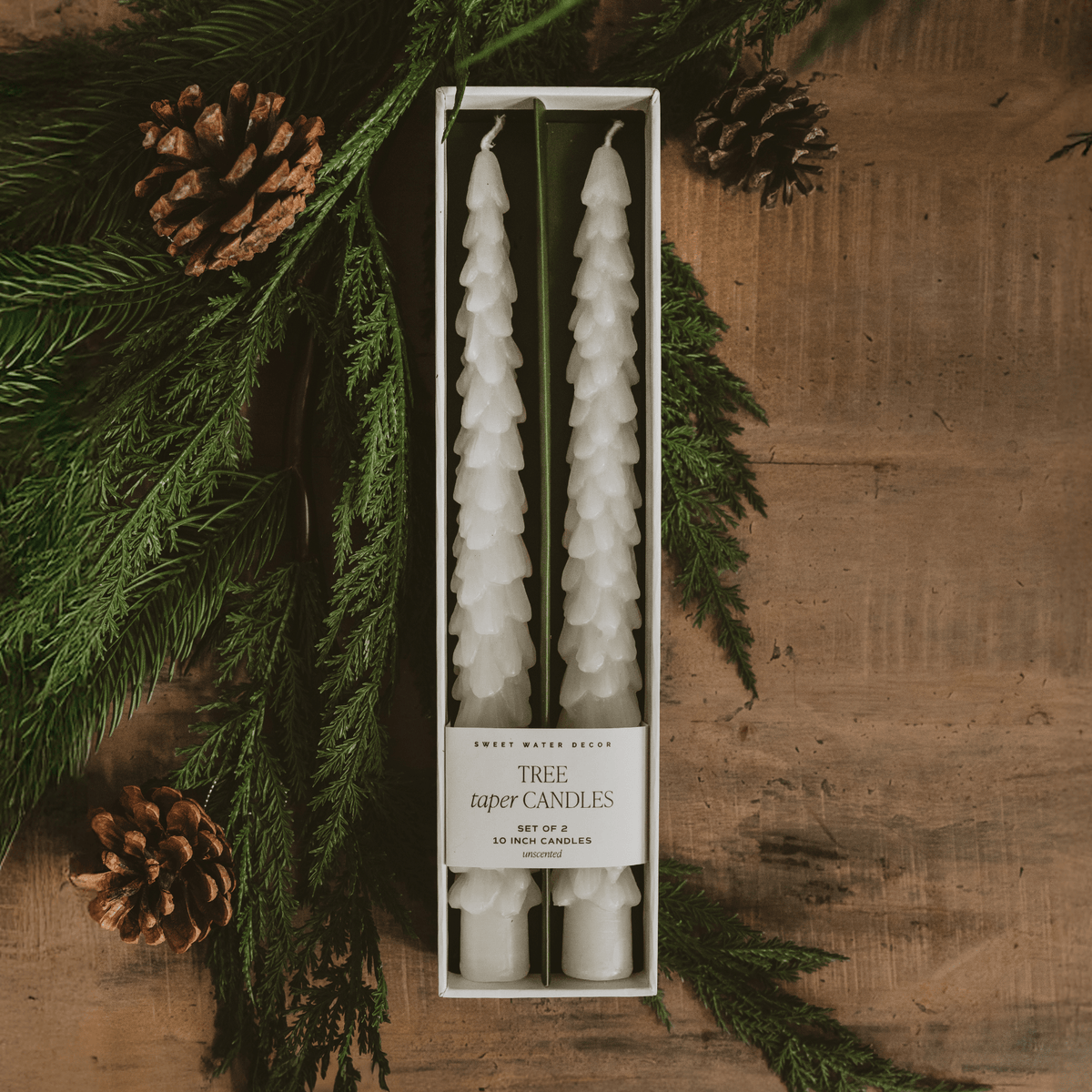 Cream Tree Taper Candles - Set of 2 (Online Exclusive