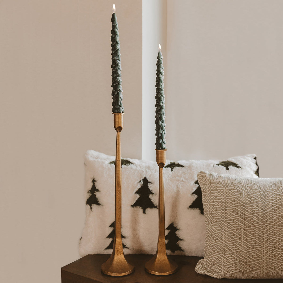 Green Tree Taper Candles - Set of 2 (Online Exclusive