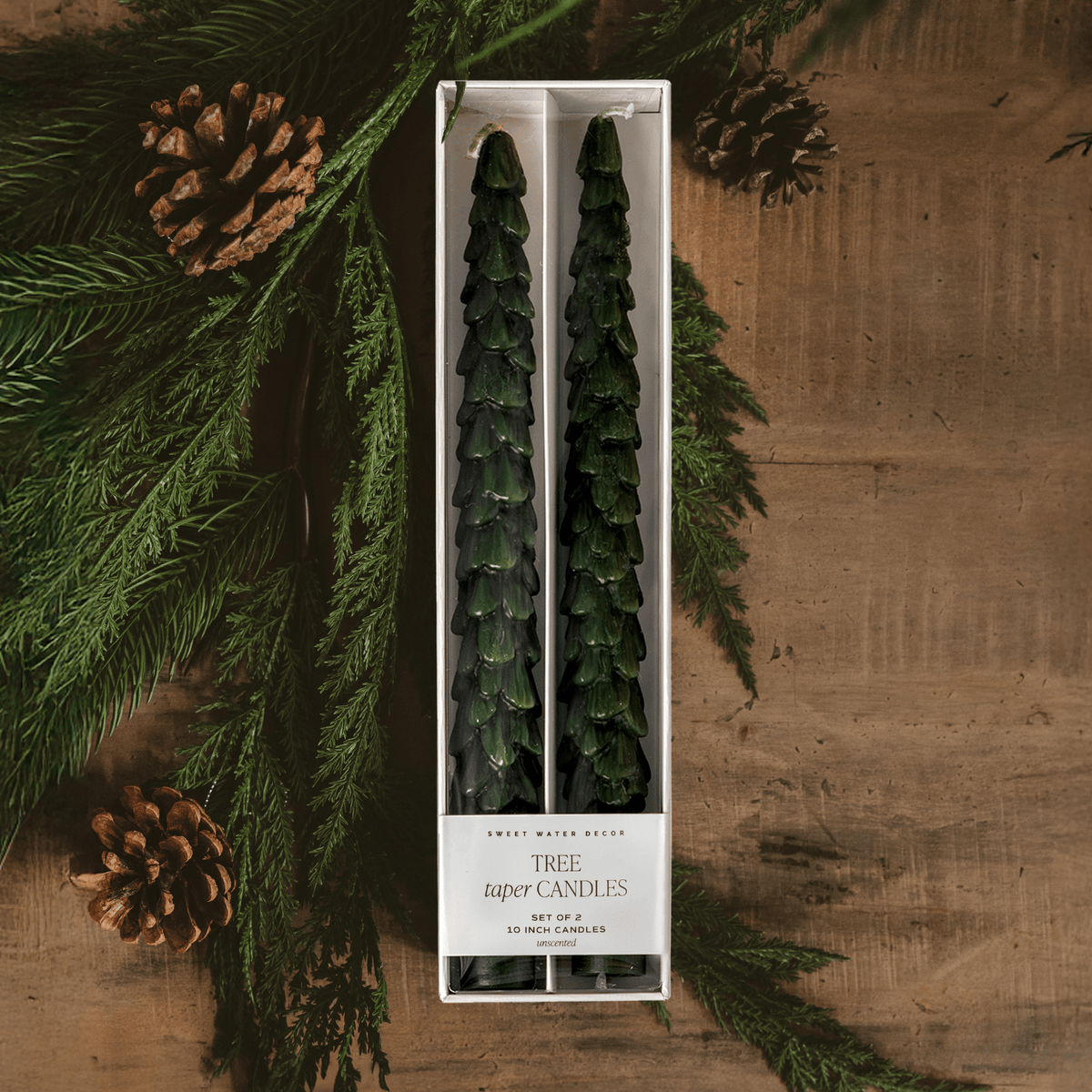 Green Tree Taper Candles - Set of 2 (Online Exclusive