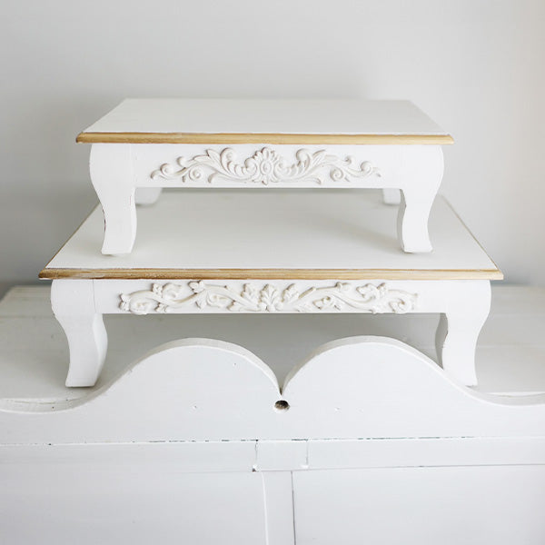 Antique Inspired Ornate White Wood Risers, Set of Two (Online Exclusive)