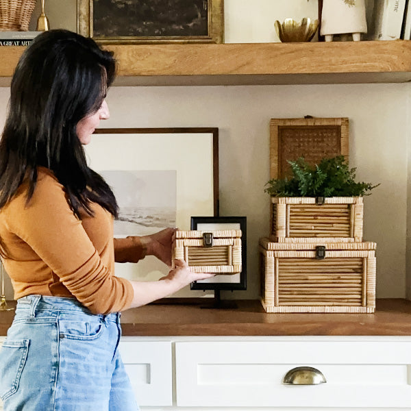 Woven Storage Boxes with Metal Clasps, Set of 3 (Online Exclusive)
