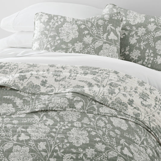 Textured Floral All Season Patterned Reversible Quilt Set