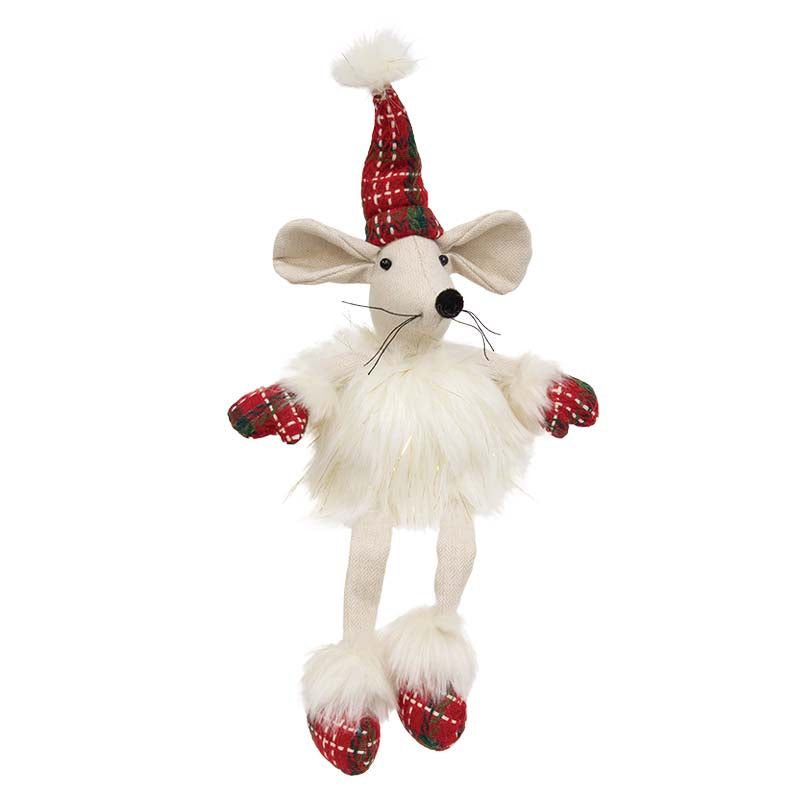 CHRISTMAS NORDIC PLAID PARTY MOUSE W/DANGLE LEGS