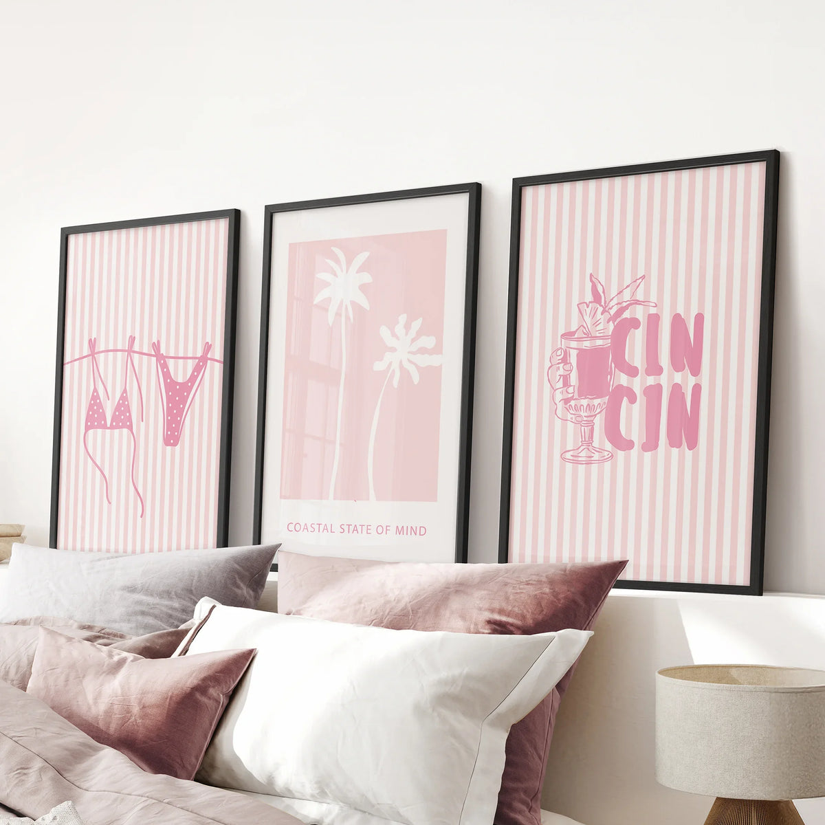 Preppy Coastal Girl Room Décor. Set of 3 Pink Summer Prints (online exclusive)