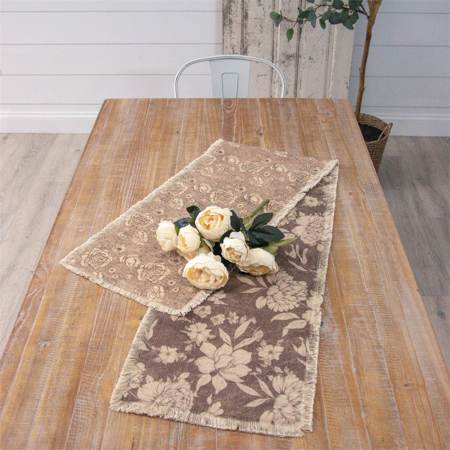 Sepia Floral Patterns Reversible Table Runner