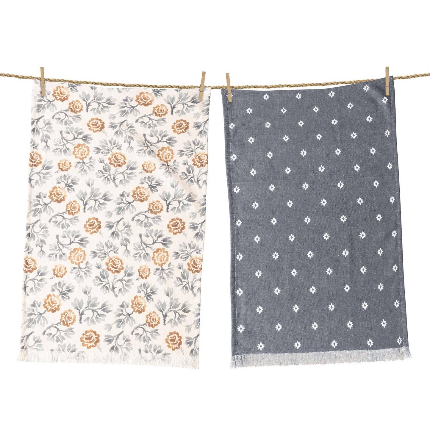 Blue Floral Motif Tea Towels (Set of 2)