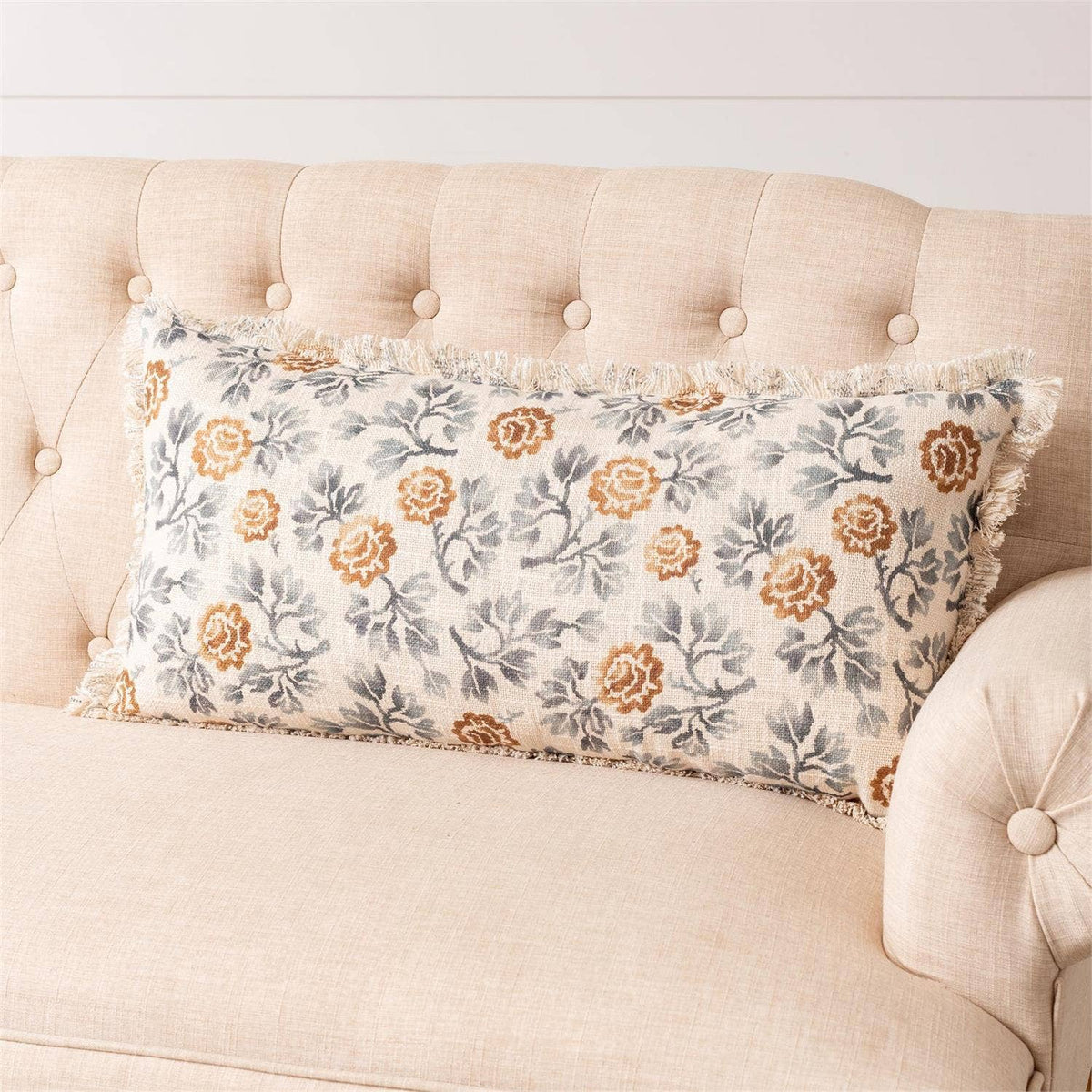 Blue Floral Motif Lumbar Pillow