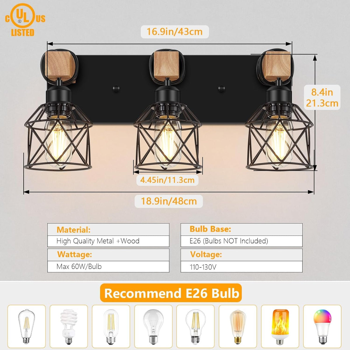 3-Light Wood Farmhouse Vanity Light (Online Exclusive)