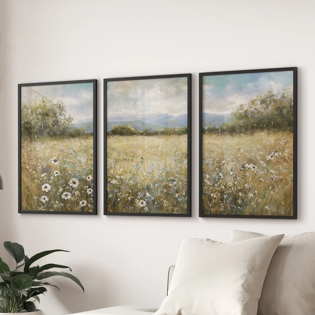 Neutral Meadow Wildflowers Wall Art. Set of 3 Nature Prints (online exclusive)
