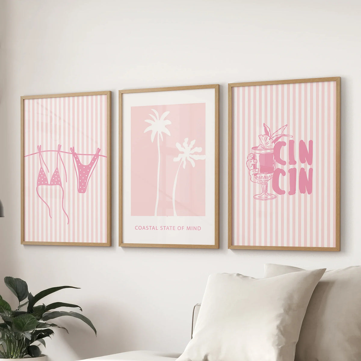 Preppy Coastal Girl Room Décor. Set of 3 Pink Summer Prints (online exclusive)