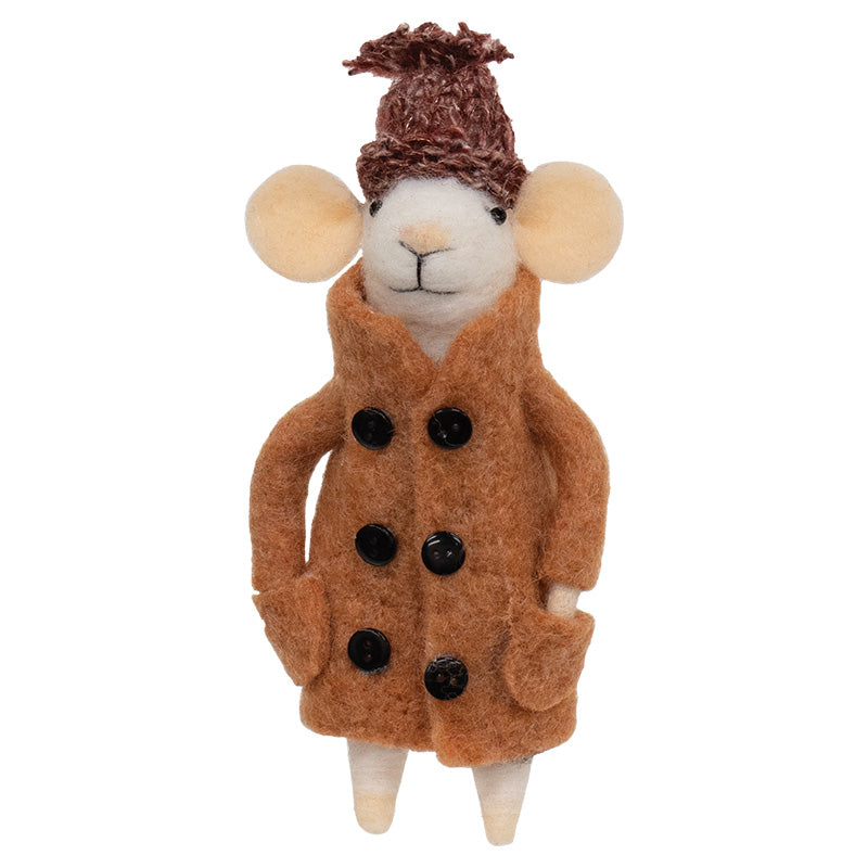 FELTED MOUSE IN TAN COAT ORNAMENT