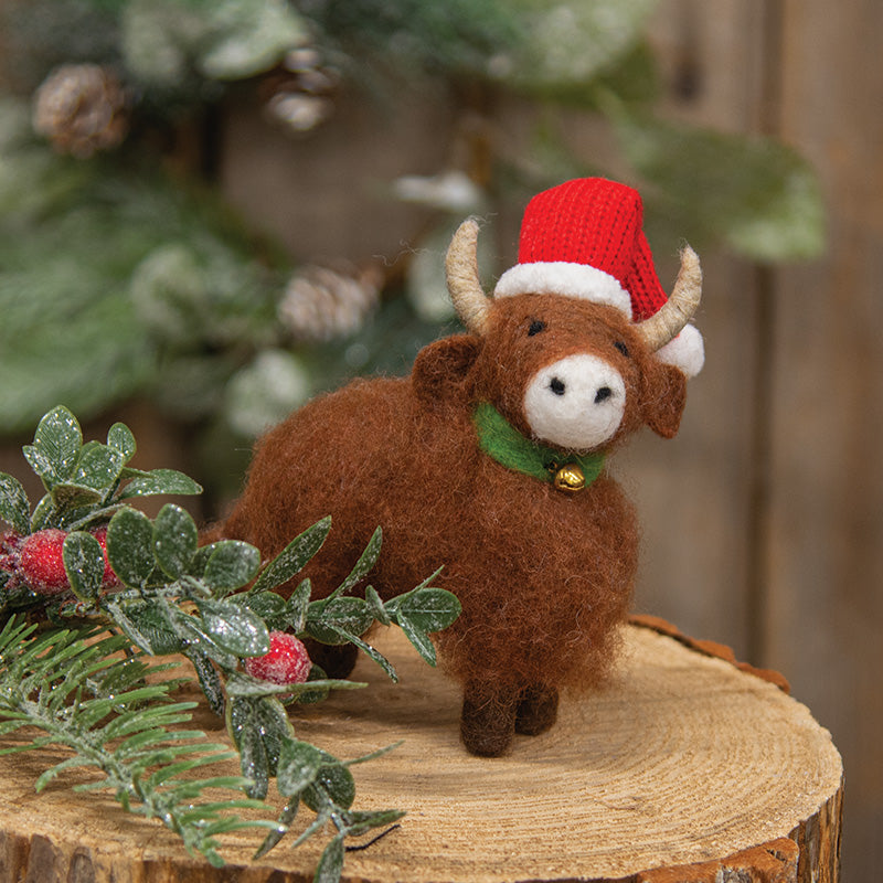 CHRISTMAS HIGHLAND COW FELTED ORNAMENT