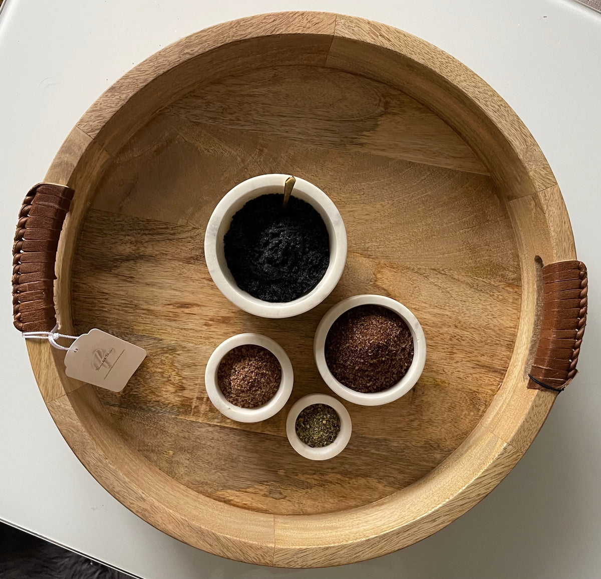 Mango Wood Tray w/ Buffalo Leather Handles (Online Exclusive)